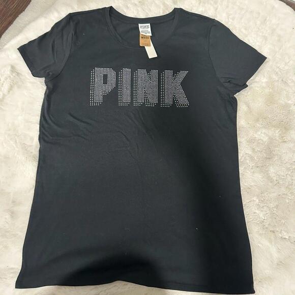 Victoria's Secret PINK Black Silver Shine Rhinestone Bling Tee Shirt - Picture 4 of 5